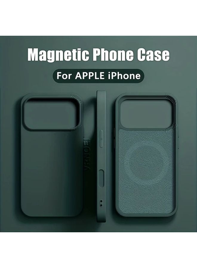 Magnetic Case Compatible with iPhone 17 16 15 14 Pro Max Plus Dark Green Wireless Charging - Image 1